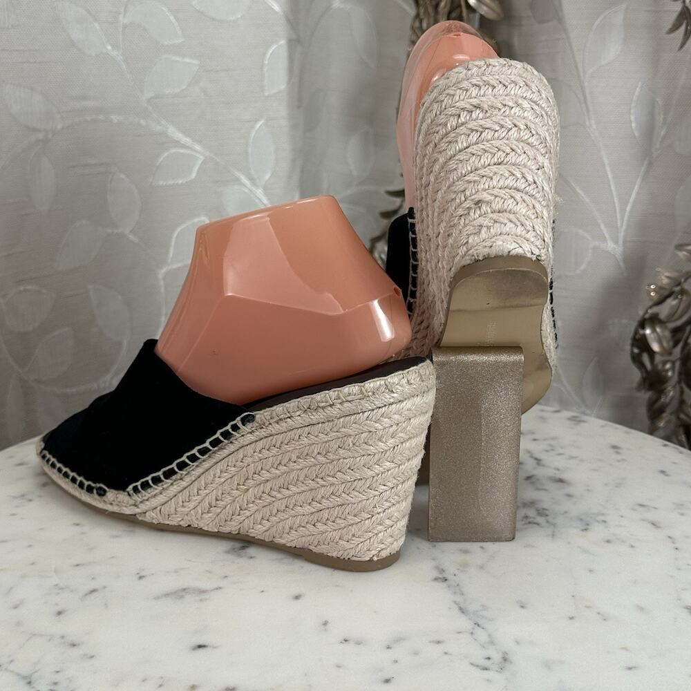 Banana Republic Sandals‎ Womens 8.5 M Slip On Wedge Espadrille Slide Black Suede - Picture 6 of 17